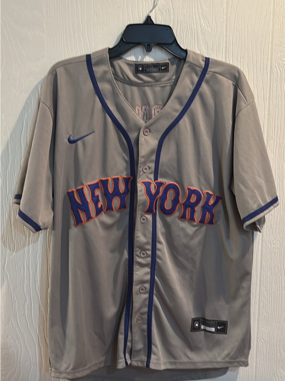 Nike Grey New York Baseball Jersey with Blue & Orange Trim